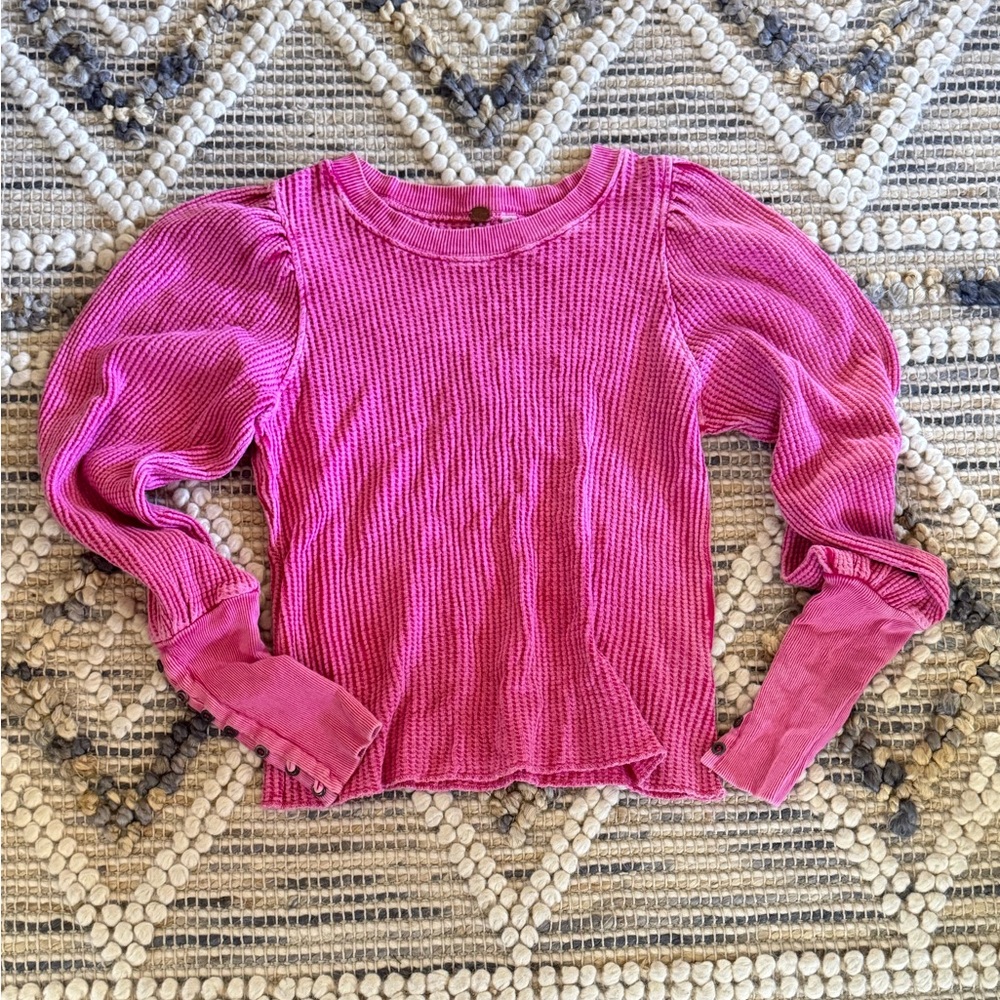 Free People Pink Puff Sleeve Knit Top